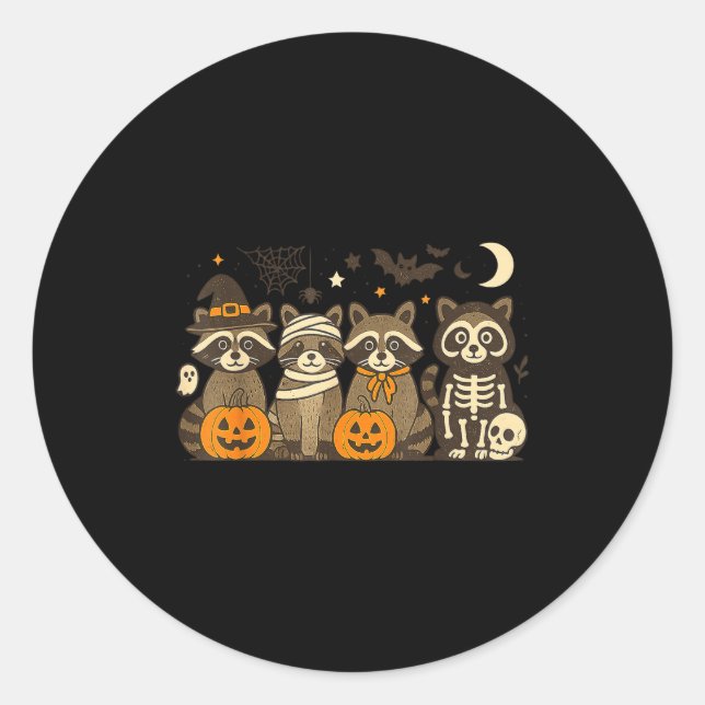Sticker Rond Halloween Raccoon Costumes Ghost Witch Mummy Men W (Devant)