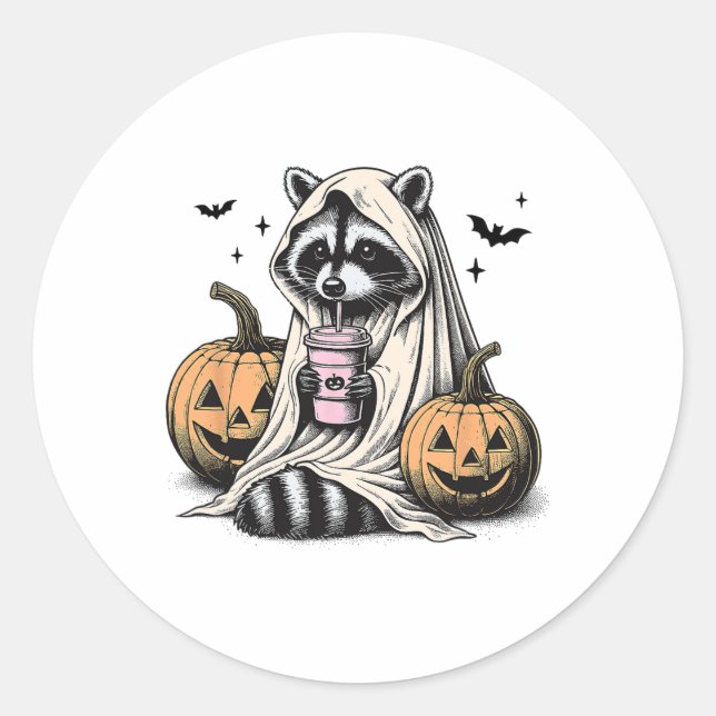 Sticker Rond Halloween Raccoon Ghost (Devant)