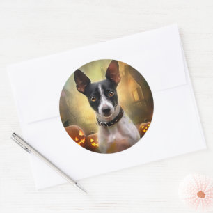Sticker Rond Halloween Rat Terrier Avec La Peur Citrouille