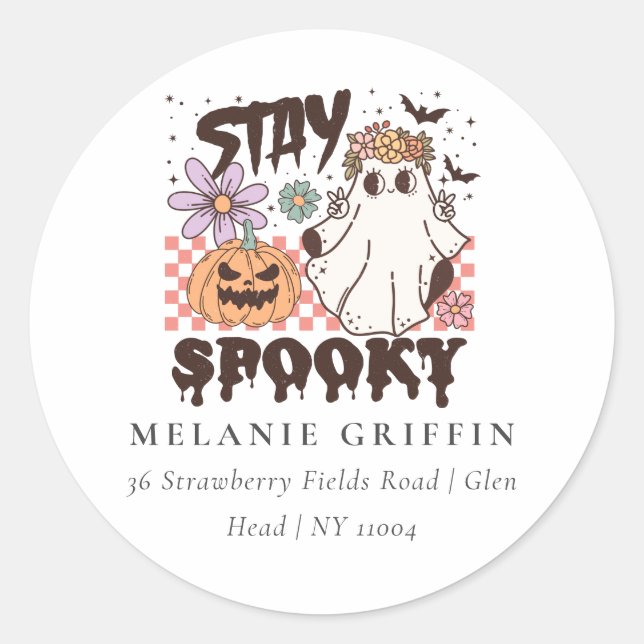 Sticker Rond Halloween Retro Ghosts Restez Éffrayant (Devant)