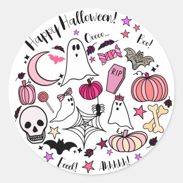 Sticker rond Halloween rose et Citrouille (Devant)