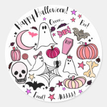 Sticker rond Halloween rose et Citrouille