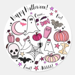 Sticker rond Halloween rose et Citrouille