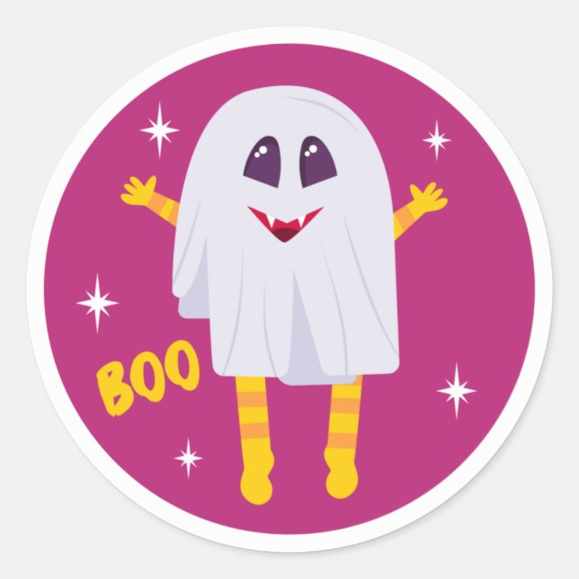 Sticker Rond Halloween rose Fantôme Boo (Devant)