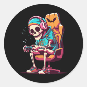Sticker Rond Halloween Saison Éffrayante Jeu Skeleton jeu d'hor