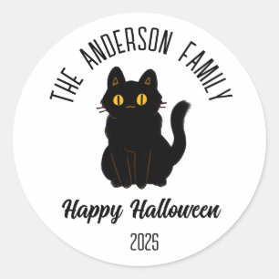 Sticker Rond Halloween Scary Black Cat Nom personnalisé