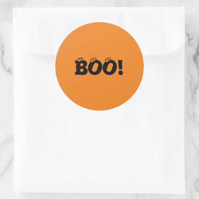 Sticker Rond Halloween Scary Boo ! globes oculaires noir orange (Sac)