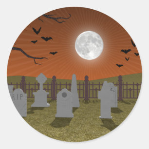 Sticker Rond Halloween : Scène de cimetière :