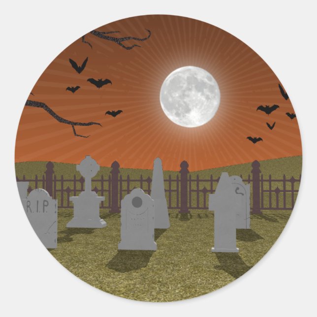 Sticker Rond Halloween : Scène de cimetière : (Devant)