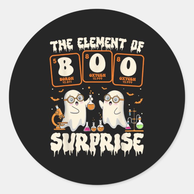 Sticker Rond Halloween Science Ghost Teacher The Element Of Sur (Devant)