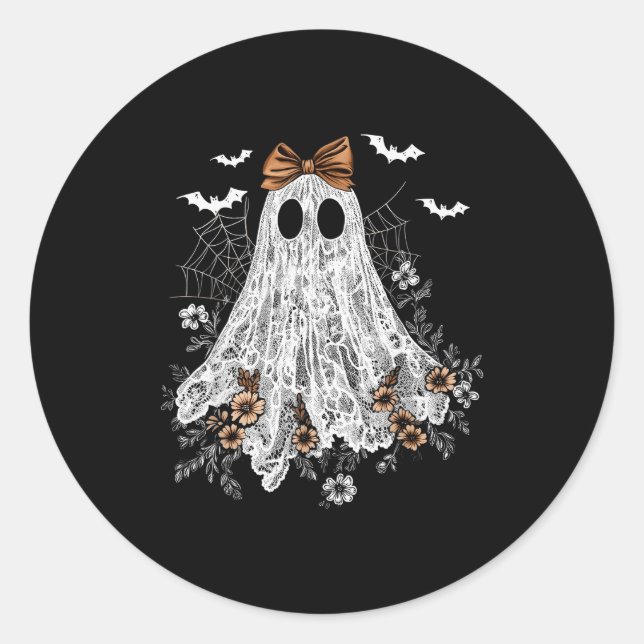 Sticker Rond Halloween Shirt Floral Ghost Halloween Costume Gir (Devant)
