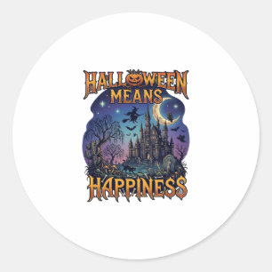 Sticker Rond Halloween signifie bonheur château hanté sorcière