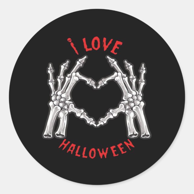 Sticker Rond Halloween Skeletal Mains Coeur drôle Dire (Devant)