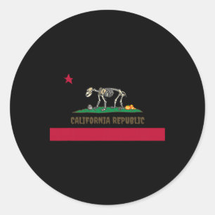 Sticker Rond Halloween Skeleton Bear California Ca State Drapea