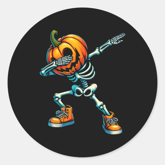 Sticker Rond Halloween Skeleton Boys Trick Treat Funny Citrouil (Devant)