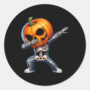 Sticker Rond Halloween Skeleton Boys Trick Treat Funny Citrouil