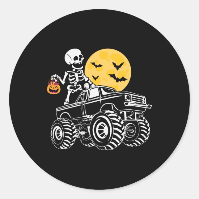 Sticker Rond Halloween Skeleton équitation Camion Anniversaire (Devant)