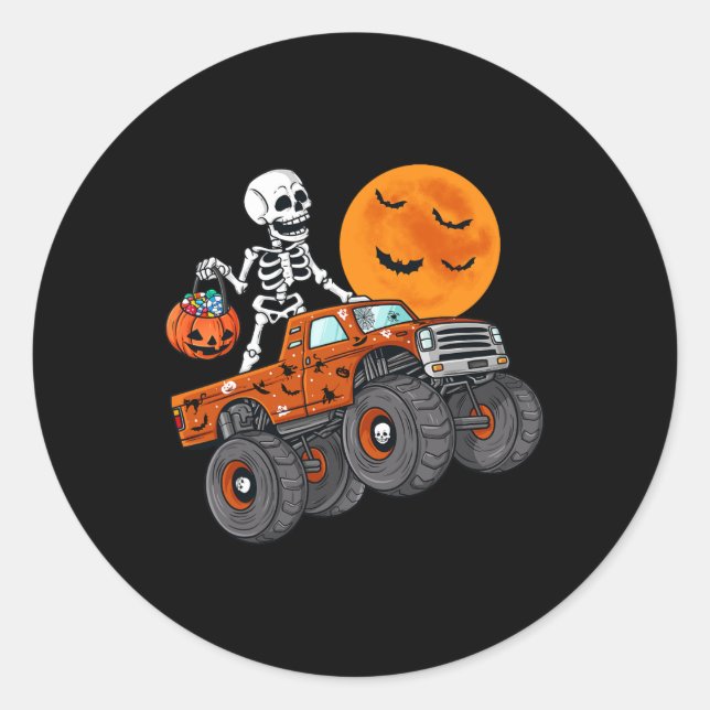 Sticker Rond Halloween Skeleton équitation Monster Truck Toddle (Devant)
