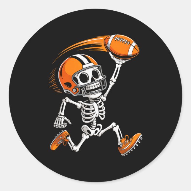 Sticker Rond Halloween Skeleton Funny Football Shirt For Teens  (Devant)
