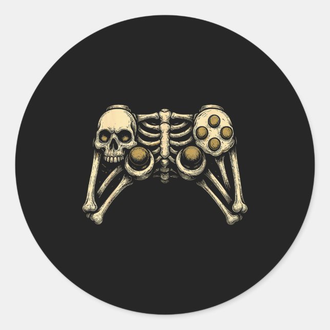 Sticker Rond Halloween Skeleton Gamer Gaming Controller Costume (Devant)