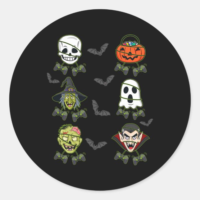 Sticker Rond Halloween Skeleton Jeu sorcière Vampire Zombie Boy (Devant)