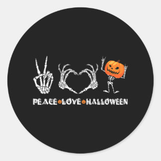Sticker Rond Halloween Skeleton Peace Love Halloween avec