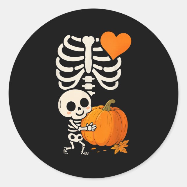 Sticker Rond Halloween Skeleton Pregnancy Announcement Soky Mom (Devant)