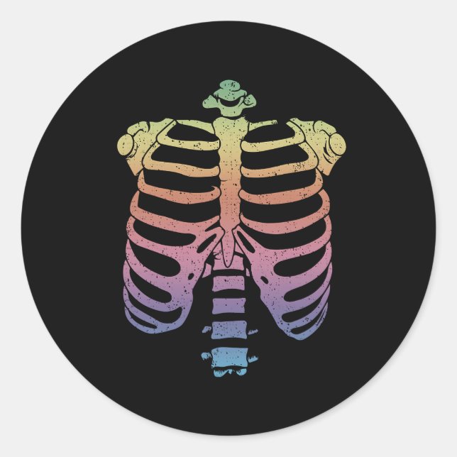 Sticker Rond Halloween Skeleton Rib Cage Zombie Costume Tee (Devant)