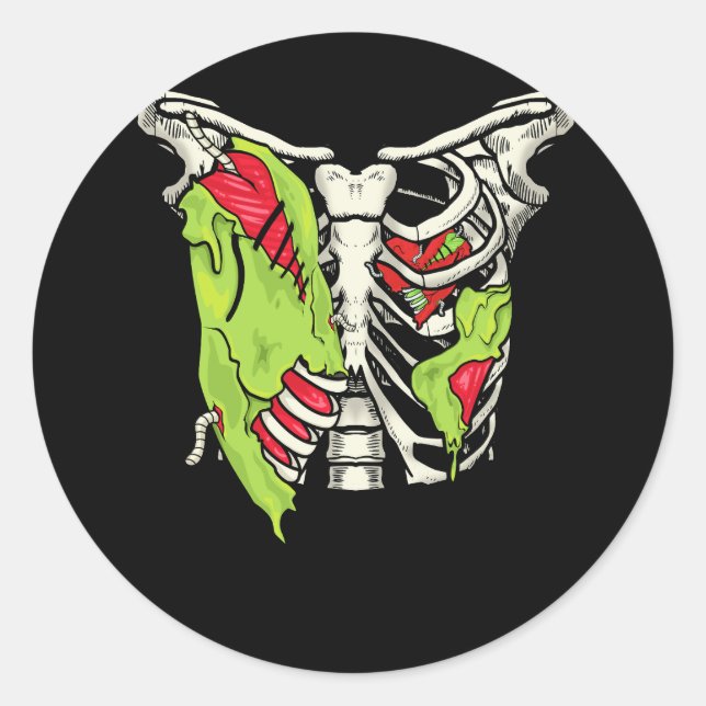 Sticker Rond Halloween Skeleton Rib Cage Zombie Costume Tordu F (Devant)