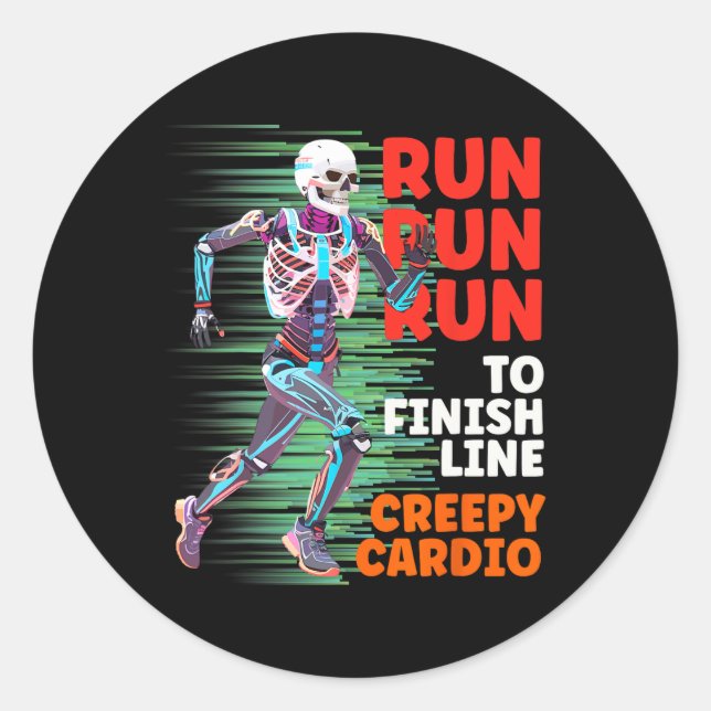Sticker Rond Halloween Skeleton Runner Cardio Déplaisant Jogger (Devant)