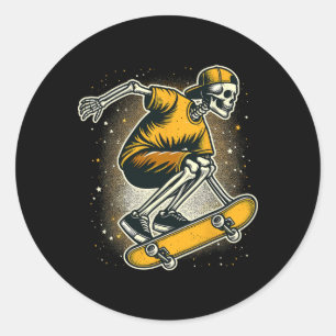 Sticker Rond Halloween Skeleton Skateboard