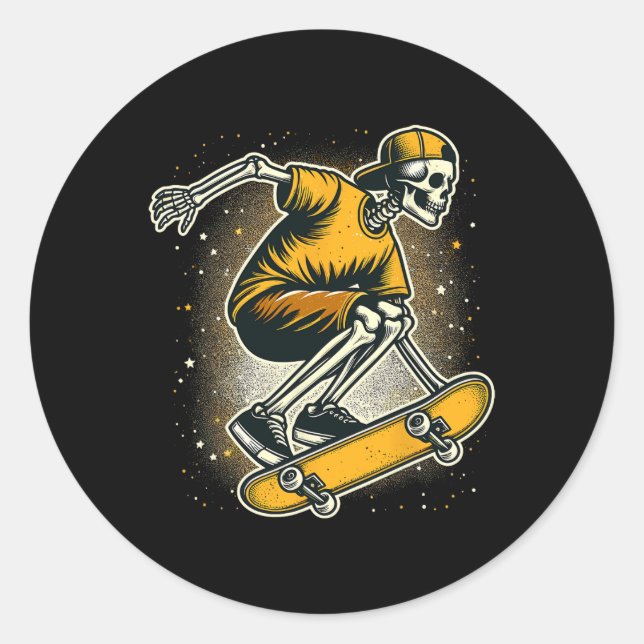 Sticker Rond Halloween Skeleton Skateboard (Devant)