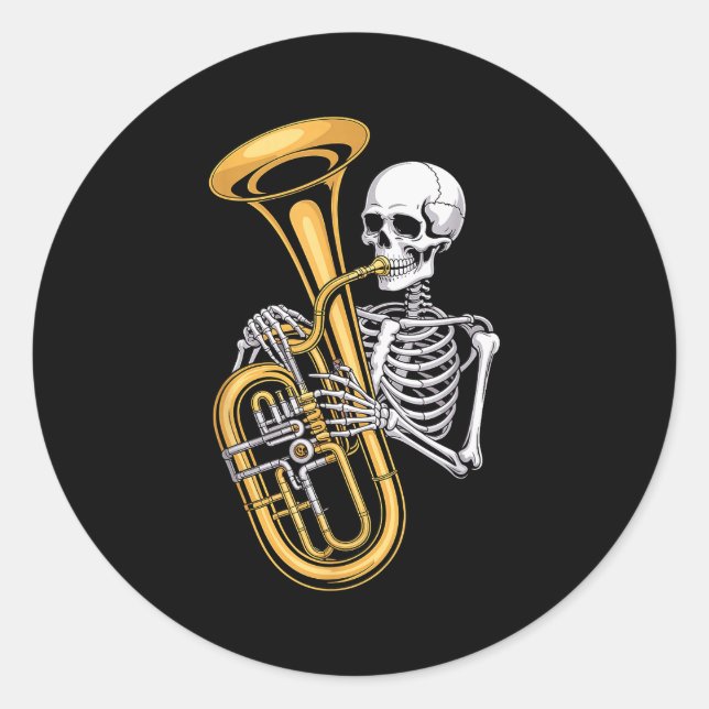 Sticker Rond Halloween Skeleton Tuba Tubist  (Devant)