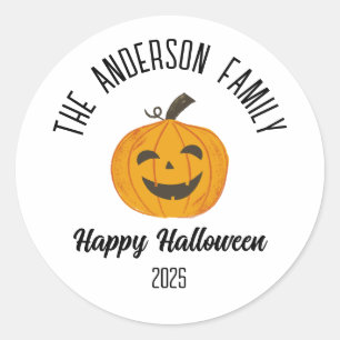 Sticker Rond Halloween Smiling Citrouille Face Nom personnalisé