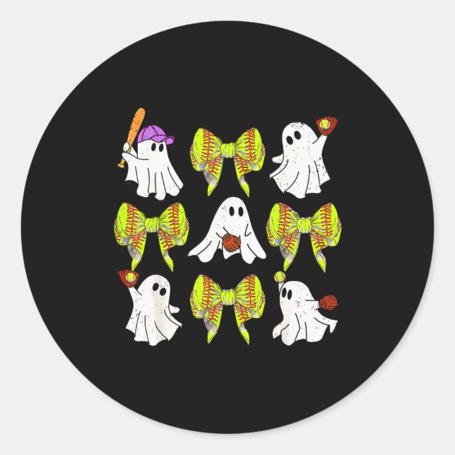 Sticker Rond Halloween Softball Ghosts Softball Daughter Girls  (Devant)