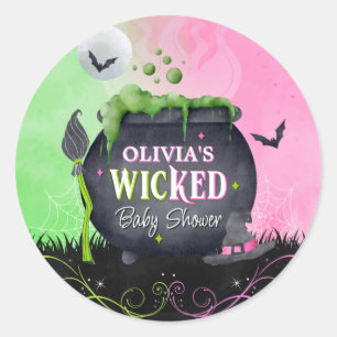 Sticker Rond Halloween Sorcière Baby shower aquarelle brassage