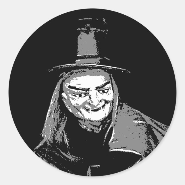 Sticker Rond Halloween sorcière en casquette dents laides étiqu (Devant)