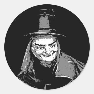 Sticker Rond Halloween sorcière en casquette dents laides étiqu