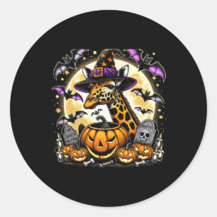 Sticker Rond Halloween sorcière Giraffe - Art Citrouille Éffray