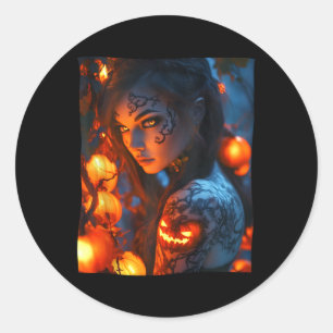 Sticker Rond Halloween sorcière mystique Citrouille brillant