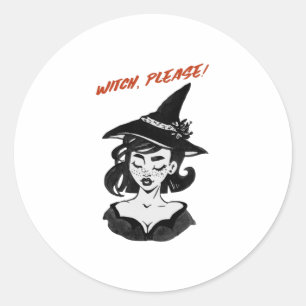 Sticker Rond Halloween - Sorcière, S'Il Vous Plaît !