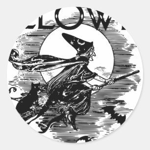 Sticker Rond Halloween sorcière vintage