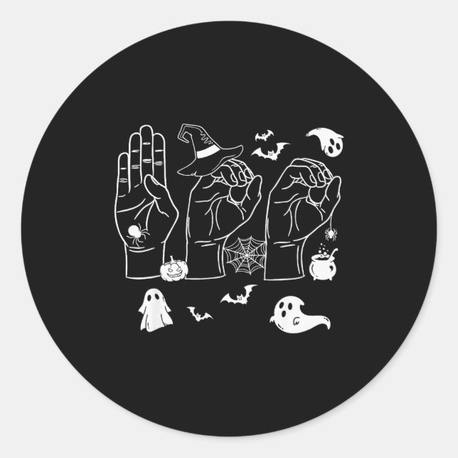 Sticker Rond Halloween Sped Teacher Boo In Asl Boo Hands Sign L (Devant)