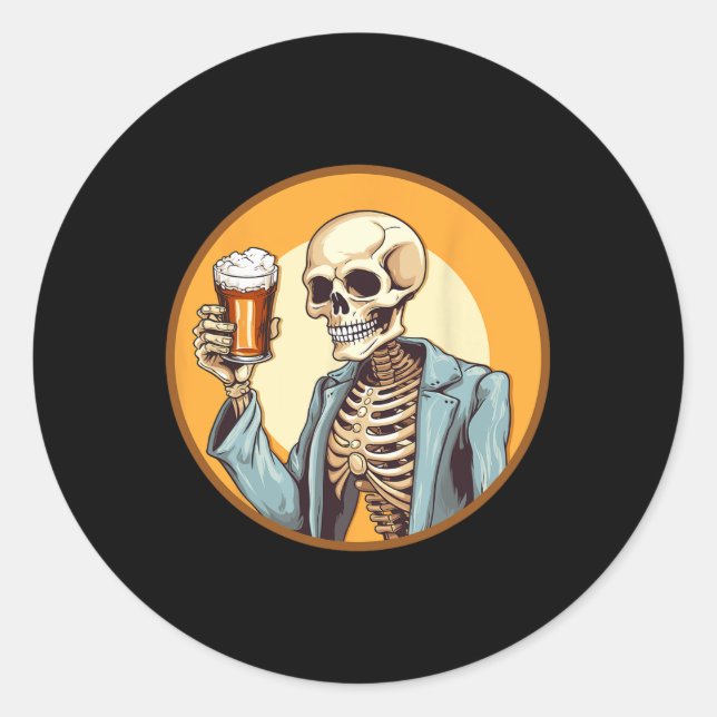 Sticker Rond Halloween Squelette de bière à boire (Devant)