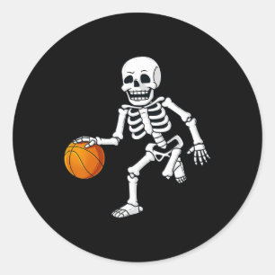 Sticker Rond Halloween Squelette Dribbling Basketball Garçons F
