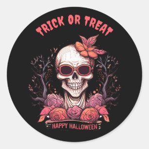 Sticker Rond Halloween Squelette Face Gothique Crâne