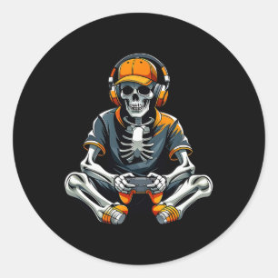 Sticker Rond Halloween Squelette Joueur Vidéo Jeu Garçons Homme