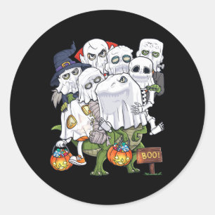 Sticker Rond Halloween Squelette Zombie équitation T Rex Funny