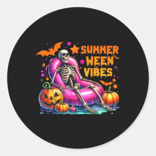 Sticker Rond Halloween Summerween Vibes vacances été Skeleto