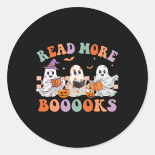 Sticker Rond Halloween super Lire plus Livres Floral Ghost Boo